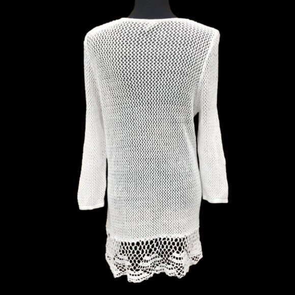 Chicos Travelers Collection Tunic Top Size 3/LG White Crochet Open Knit Beach - Picture 2 of 10